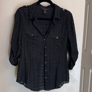 White House Black Market Dark Sheer Button-Down Shirt